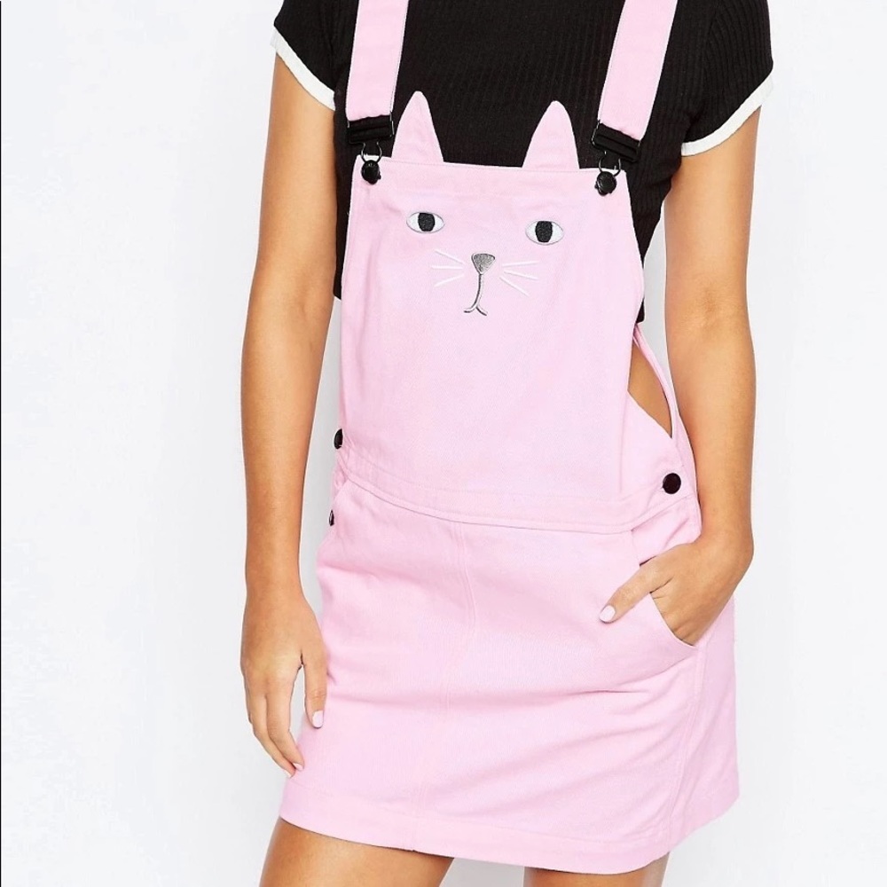 Lazy Oaf Pink Cat Pinafore Dress - Small